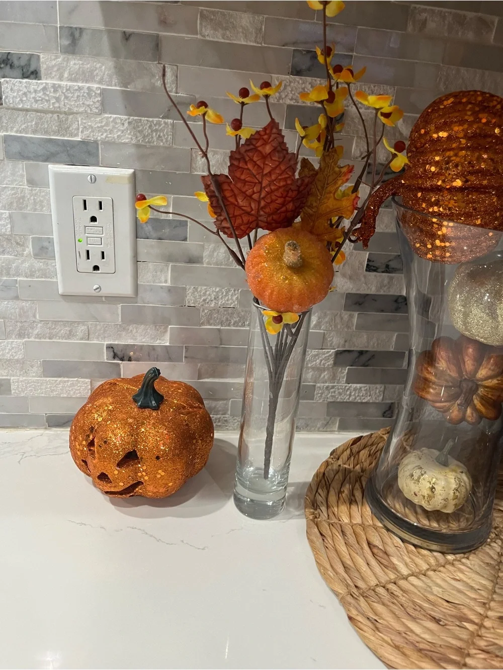 Fall Home Decor Bundle Vases Artificial Plants Pumpkin Orange Thanksgiving